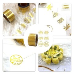 Clear Gold Print Christmas Labels for Envelopes and Gift Bags