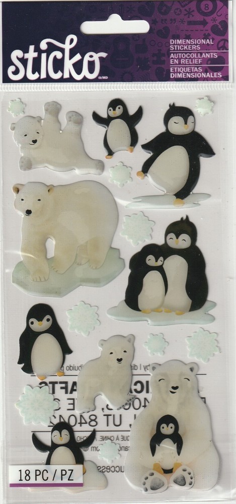NEW! Sticko PENGUINS & POLAR BEARS 3-D Epoxy stickers 82962 Fast FREE ship! WOW!