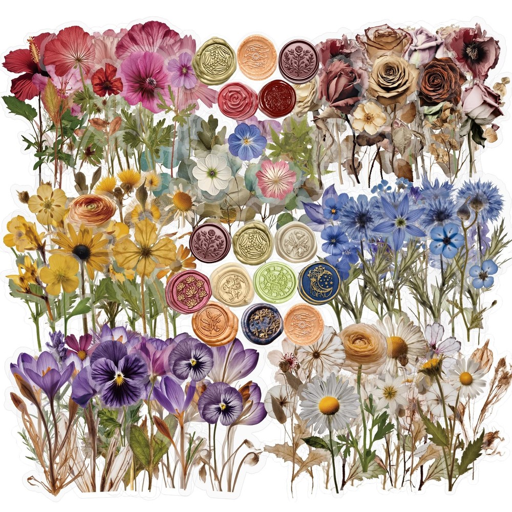 450 Pcs Flower Stickers for Scrapbook Supplies, Dried Pressed Flowers Scrapbook,