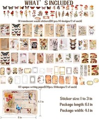 200PCS Vintage Scrapbook Supplies Junk Journal Paper Stickers Ephemera Pack