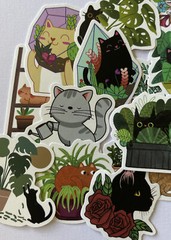 MANY CATS & PLANT ASSORTMENT Stickers(6pc)Kitten•Meow •Floral•Hiding•Peeking•Pet