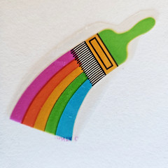 Vtg Hambly Transparent Clear Rainbow Paintbrush Sticker 80s Trimmed Mod 2.5 inch