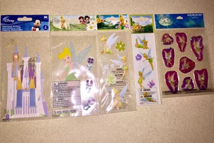 Lot Of 5 Tinker Bell Flowers Castle Scrapbook Sticker Peter Pan Disney Movie