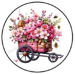 PINK FLOWER CART WAGON ENVELOPE SEALS LABELS STICKERS PARTY FAVORS