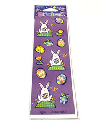 Paper Art Stickers Easter Rabbit Flowers Eggs Greeting Card Eileen Toohey NEW