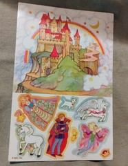 Vintage AGC Fantasy Sticker Sheet Large Castle Unicorn Fairy Pegasus Rainbow