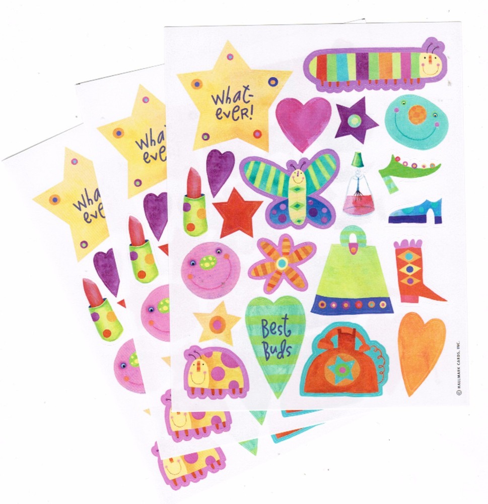 3 Sheets Girly Butterfly Lipstick WHATEVER Scrapbook Stickers! Stars Shoes
