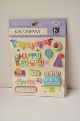K & Company BIRTHDAY WISHES Cake Hat Balloon Dimensional Stickers 14 Pieces NIP