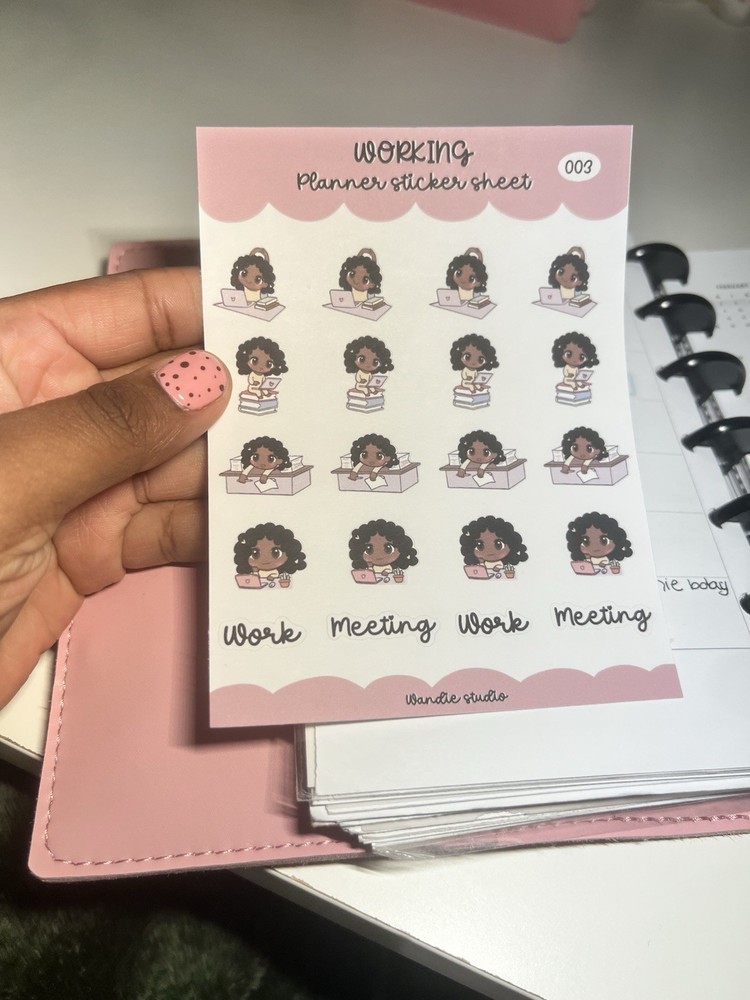 Wandie Studio Work Meeting Planner Stickers Pink Brown White Black