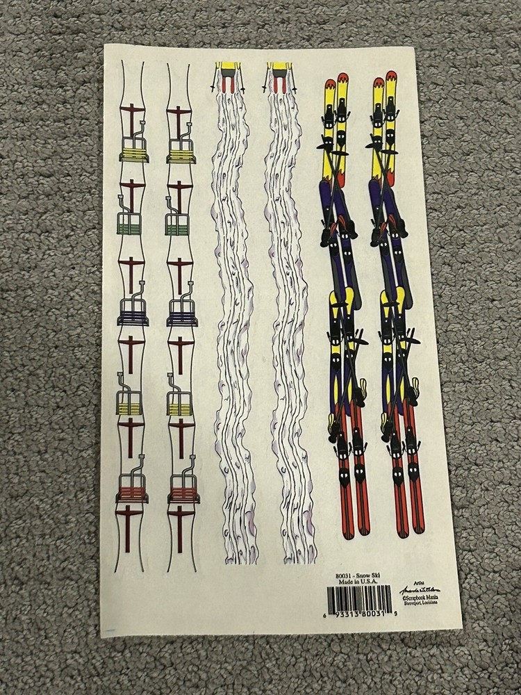 1 Large Vintage Sheet Snow Skis Skiing On Snow Scrapbook Stickers