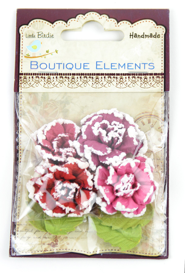 Mixed Media Paper Flowers in Shades of Pink and Red – Set of 4 Craft Flowers