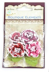 Mixed Media Paper Flowers in Shades of Pink and Red – Set of 4 Craft Flowers