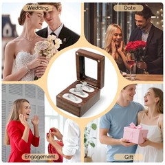 Wedding Ring Box 3 Slot, Wooden Ring Box with Clasps Solid Wood Rectangle Rin…
