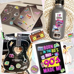 Multicolor 80s 90s Party Stickers – 70PCS Retro Vinyl for Indoor & Outdoor Use