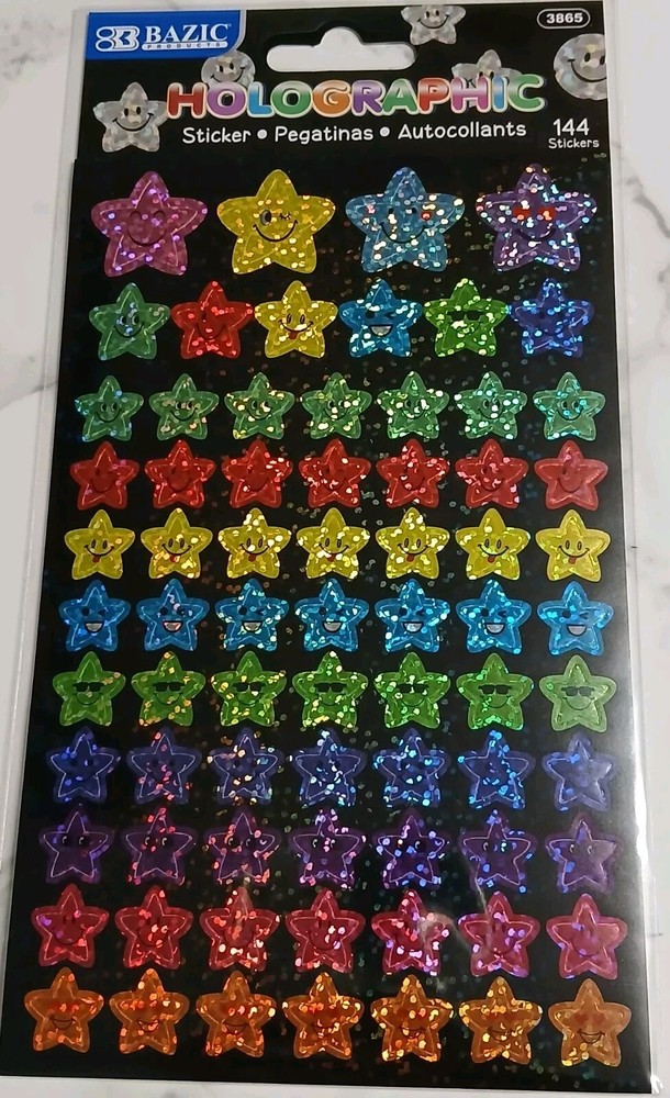 Cute 144 Rainbow Holographic Sparkle Star Stickers