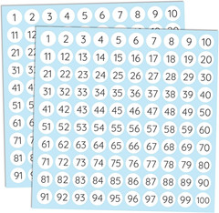 25 Sheets, 1 to 100, Number Stickers Labels – 0.4″ Round, Pack of 2500