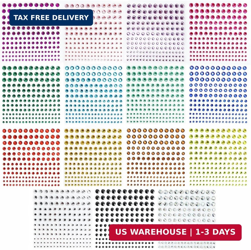 Rhinestone Stickers 2478Pcs Self Adhesive Facial Gem Stickers,4 Sizes 15 Colors