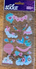 Sticko Love Birds Hearts XOXO Kiss Hot Air Balloons Valentines Wedding Stickers