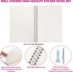 A5 Reusable Sticker Book 60 Sheets, Sticker Collecting Album Organizer, Blank St