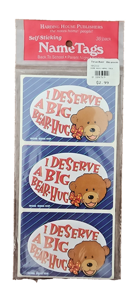 Vintage 2005 Harding House Publishers Name Tags Sticker Pack Bear Hug – HH288