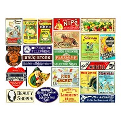 Vintage Advertising Signs, 2 Cut & Peel Sticker Sheets, 49 Reproductions