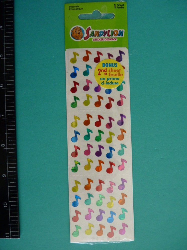 Sandylion Prismatic Stickers MUSICAL NOTES Sealed Pkg (2) Sheet