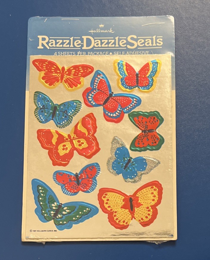 Vintage 80s Stickers Hallmark Razzle Dazzle Butterflies Sealed 4 Sheets