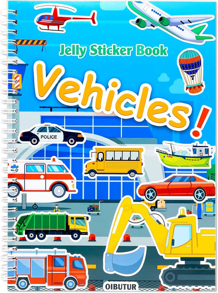 Jelly Sticker Books for Toddlers 2-4 Years, Reusable Sticker Book (Vehicles)
