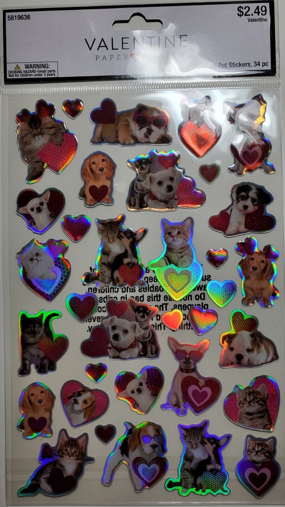 Valentine Pet Sticker w/silv foil accents. 34 stickers Valentine Paper Crafts💗