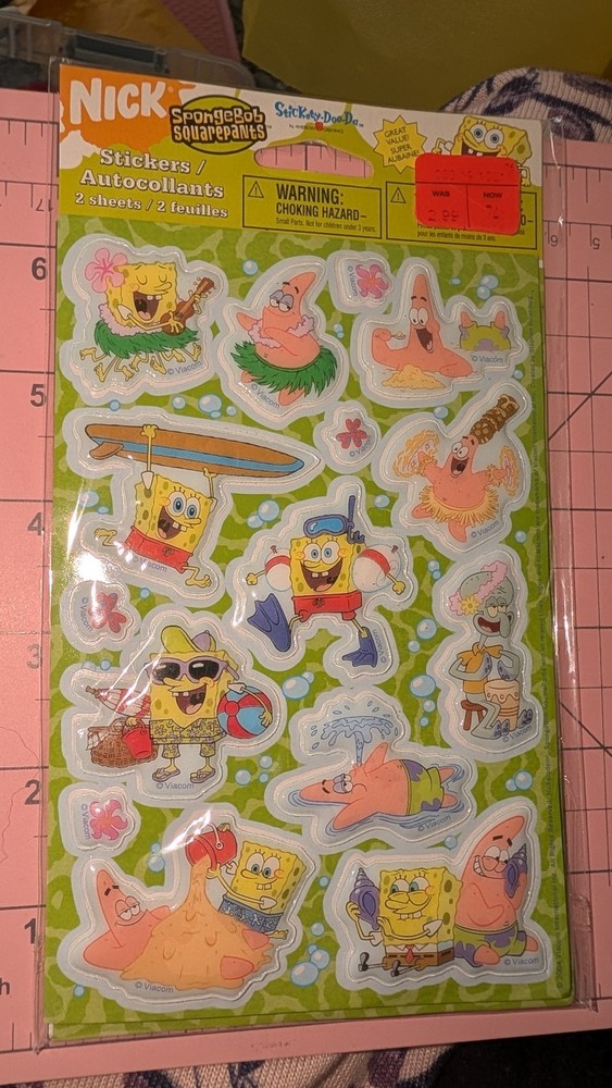 Vintage SpongeBob SquarePants Stickers Puffy 2 Sheets New In Pack AGC 2005 READ