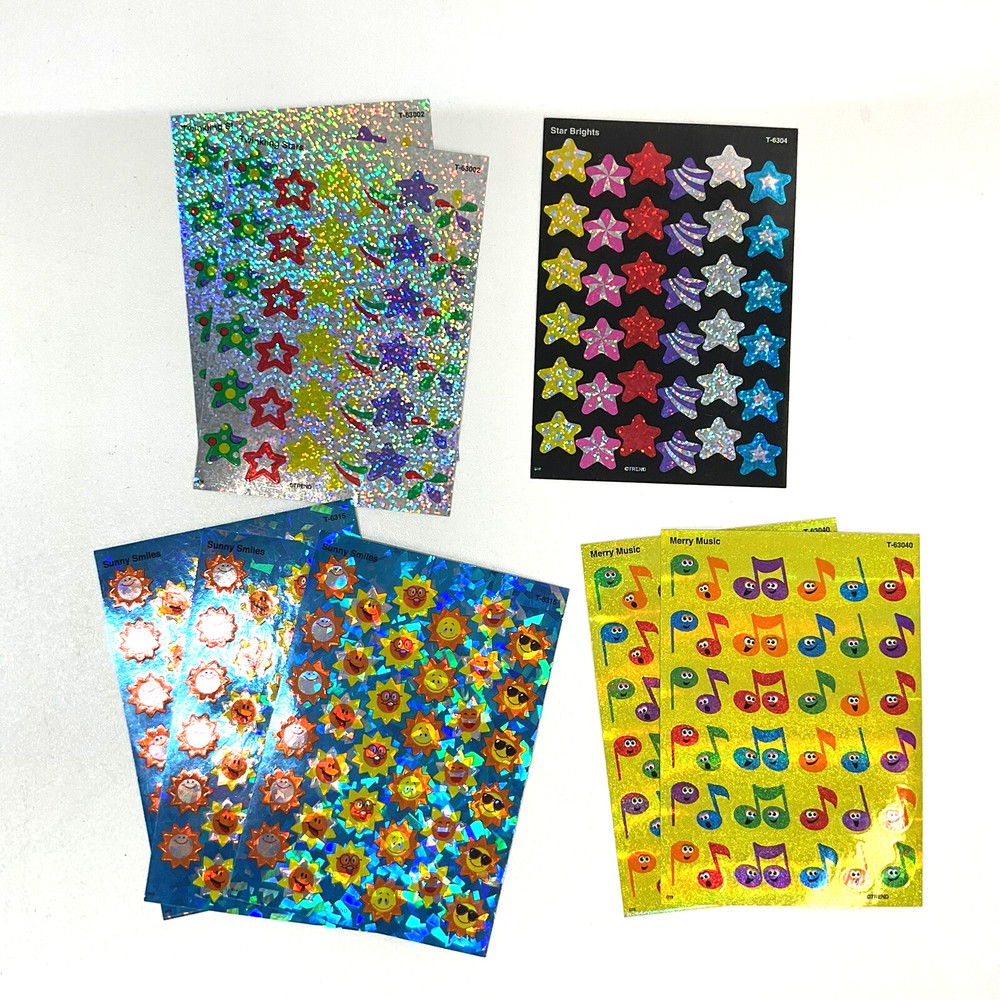 Vintage TREND Sparkle STAR SUN BRIGHTS STICKERS Prism Shimmer Foil Glitter..