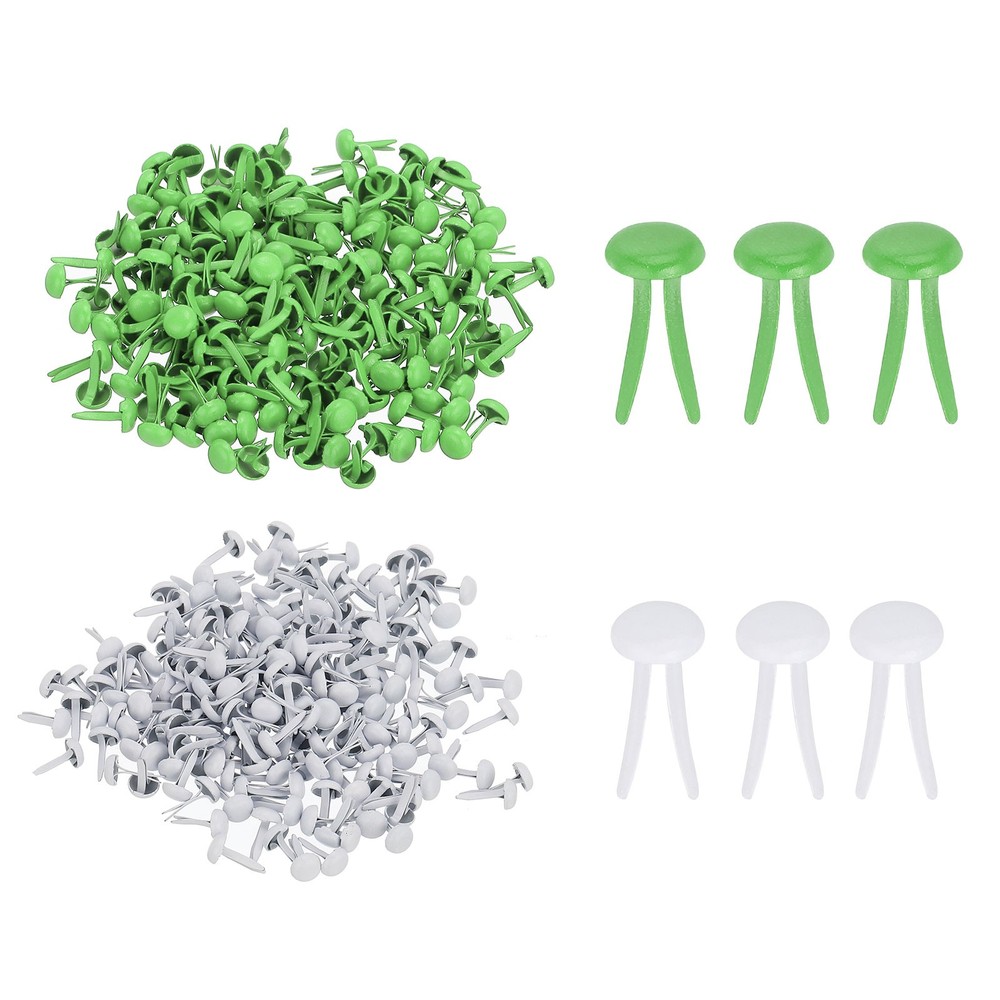 1000 PCS Paper Brass Fasteners Split Pins, White/Green, 4.5 x 8 mm