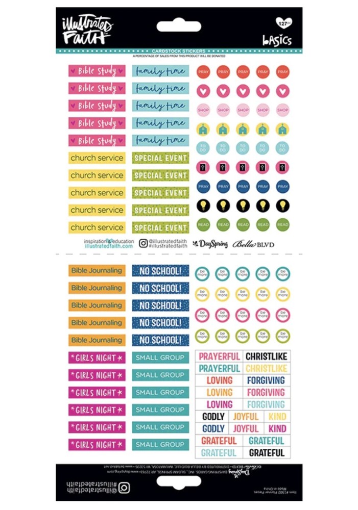 Day Planner To Do Stickers, Illustrated Faith Basics Planner 127 Pieces Elements