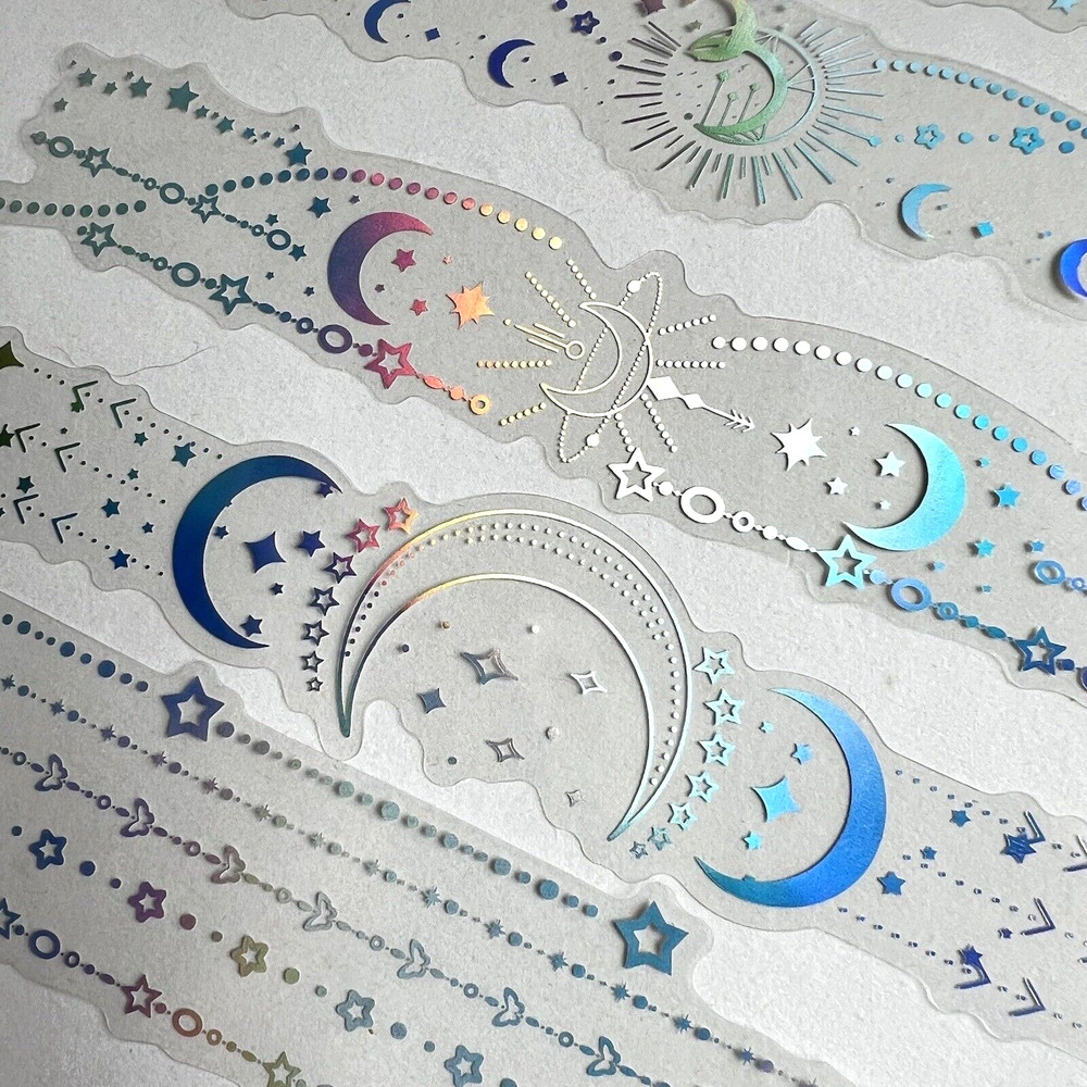 Moon Star Holographic Stickers Celestial Scrapbooking Journaling Cards