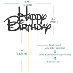 Black Happy Birthday Cake Topper – Black Glitter Birthday Party Cake Decorati…