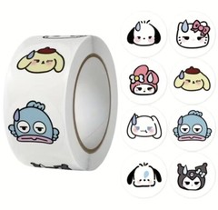 500 pcs Sticker Seals Roll Sweating Sanrio Assorted Semi Gloss Self Adhesive NEW
