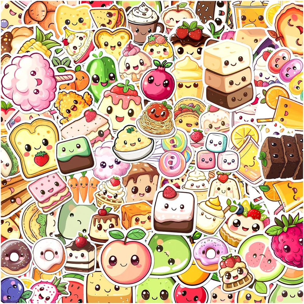 108Pcs Food Stickers Pack for Scrapbooking, Water Bottles, Laptops, and More