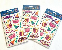 3 Pks Stickopotamus Stickers Happy Birthday Cake Presents Party Hats Streamers