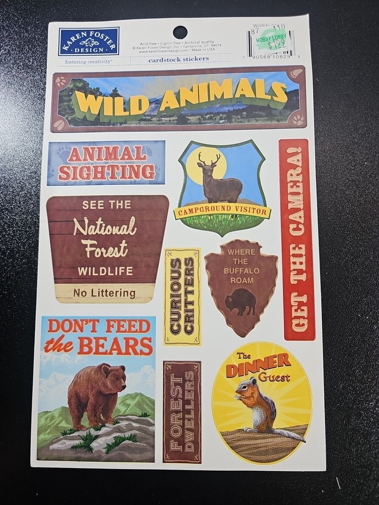 Karen Foster Design Cardstock Sticker Sheet ~ National Forest Wildlife
