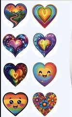 40 PCs Round 1” Rainbow Heart Stickers Scrapbook Small Business Envelope Seals