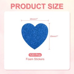 1″x1″ Heart Foam Stickers, 120Pcs EVA Glitters Foam Shape Sticker, Blue