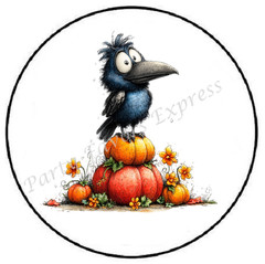 CROW SITTING ON PUMPKINS HALLOWEEN ENVELOPE SEALS LABELS STICKERS PARTY FAVORS