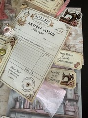 Vintage Sewing Junk Journal Kit Handmade Ephemera Stickers Tags Fabric 108 Piece
