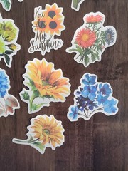 STICKERS x 10 Flowers Poppy Gardenia Sunflower Carnation Flower Daisy FL2