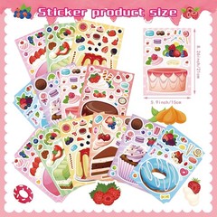 24 Sheets Make a Cake Sticker for Kids, Make Your Own Dessert Mix and Match Stic