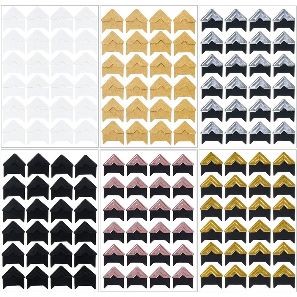 12Sheets 6 Colors Adhesive Corners for Photos Scrapbook Picture Mounting Corners