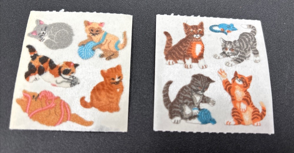 2 Vintage Sandylion Fuzzy Cats Stickers Kittens Yarn 2”x2” Mods