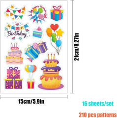 16 Sheet Happy Birthday Stickers Self-Adhesive Birthday Cards Scrapbook