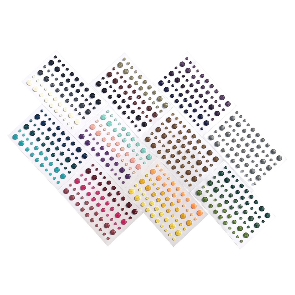 Pack of 10 60pcs/Sheet Round Assorted Size self Adhesive Glitter Enamel dots