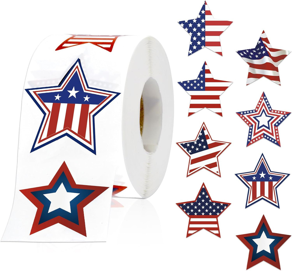 American Flag Star Stickers, 500 PCS 1.5 Inch Self Sealing 4Th of July Stickers